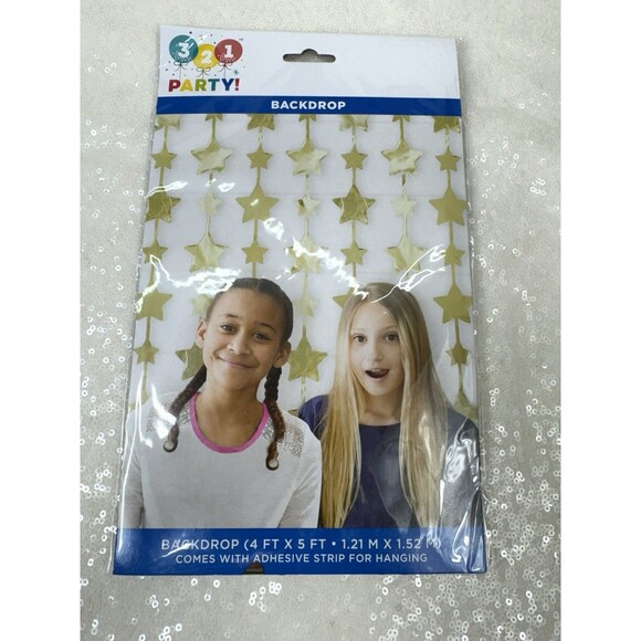 321 Party Gold Star Wall Backdrop 4ft x 5ft Photo Booth Decor Set If 10 Packs - Picture 2 of 5